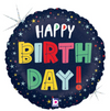 18" Bday Colorful Stars Holographic Mylar