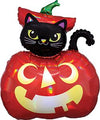 28" Iridescent Cat and Pumpkin Mylar Balloon