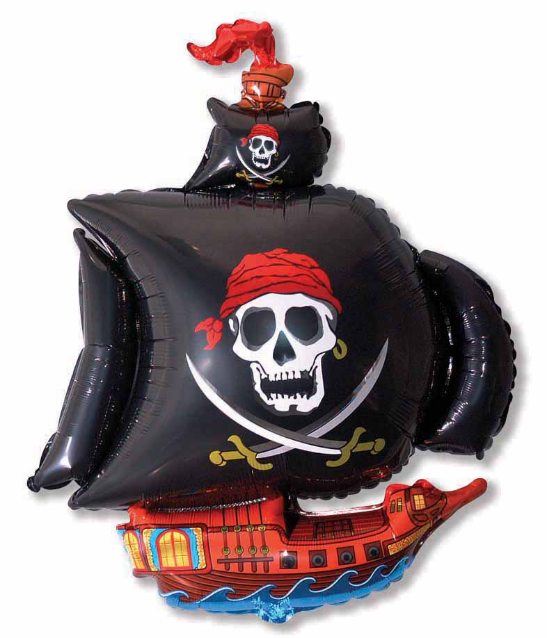 36" Black Pirate Ship Mylar Balloon
