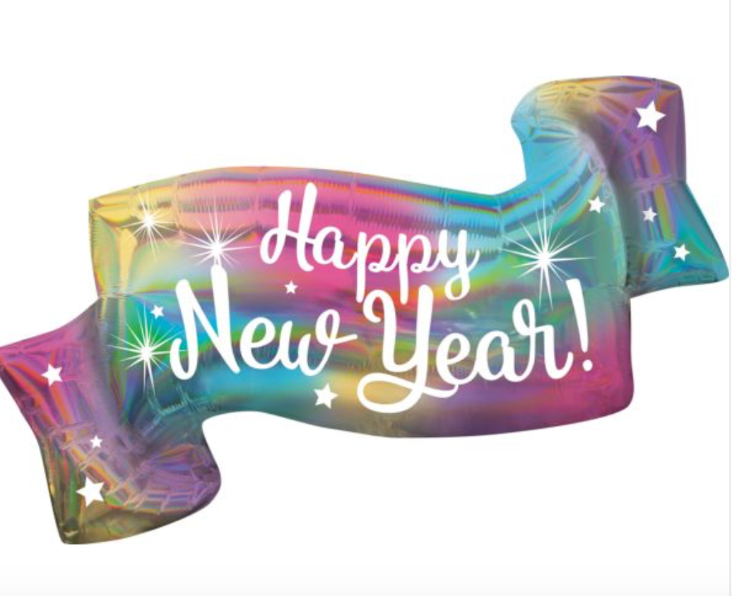 39" Iridescent Happy New Year Banner Mylar
