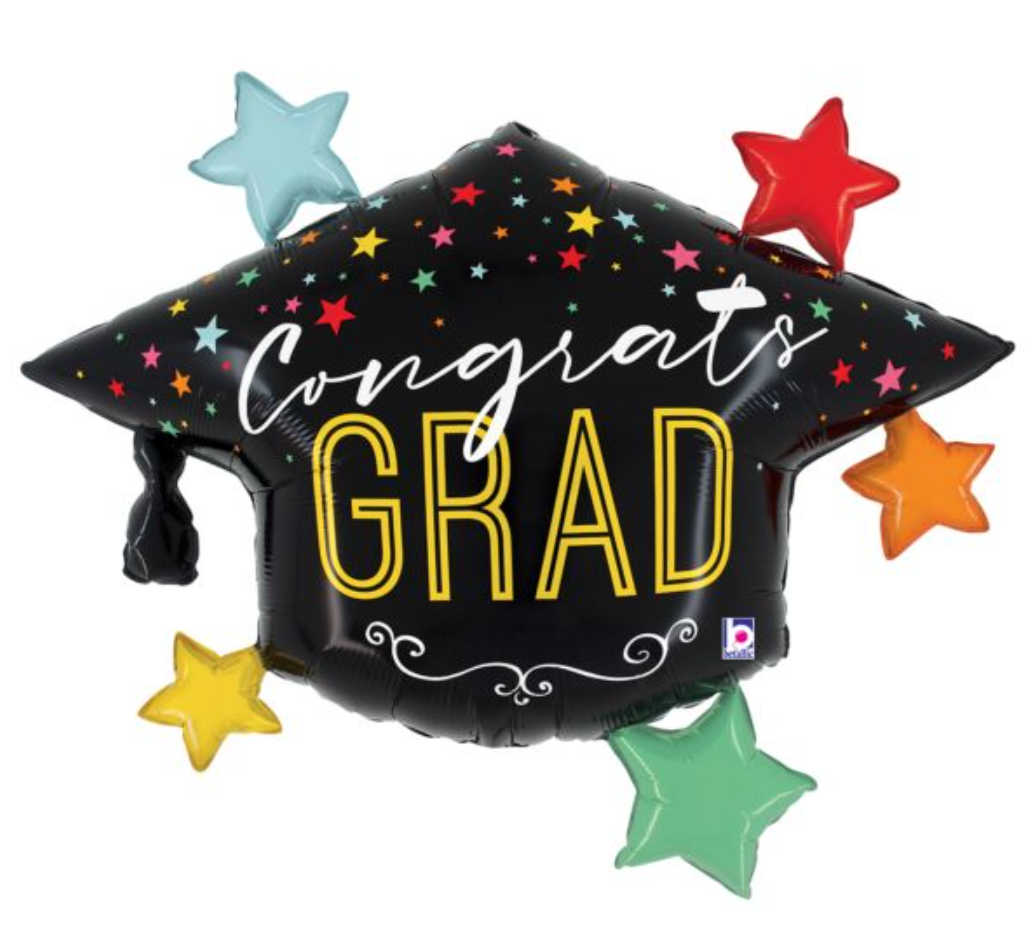 40" Colorful Stars Grad Hat Mylar