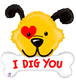 40" "I Dig You" Dog and Bone Mylar Balloon